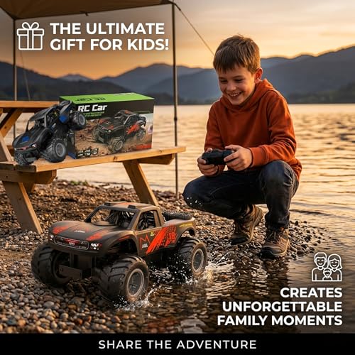 Amphibious Remote Control Car Monster Truck - 4WD Waterproof 1:16 Large All Terrain Off Road Vehicle Batteries RC Drift Cars Beach Pool Toys Gifts for Boys Kids 8-12 - color: Orange