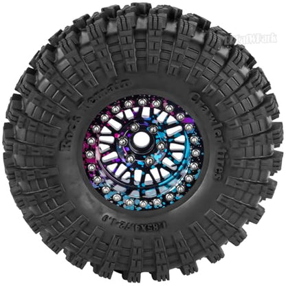 RC 1.9 Wheel Tires for 1/10 TRX4 TRX6 SCX10 SCX10 II 90046 SCX10 III AXI03007 SCX10 Pro Gen7/8 D90 VS4-10 MST CFX RC Crawler Car,12mm Hex Wheels Rims and Rubber Tires w/Sponge,Colour - color: Colour - (1.9 Beadlock Wheel)
