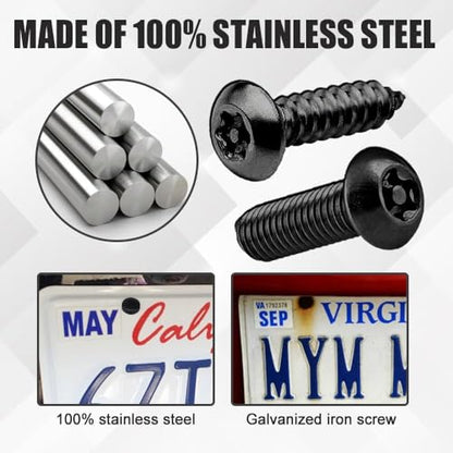 Anti Theft License Plate Screws, Tamper Resistant Licence Plate Kit, 1/4"(M6) Security Screws, Rust Proof Stainless Steel Bolts Fasteners Kit for Front Rear Frame Holder Mounting (Black) - color: Black