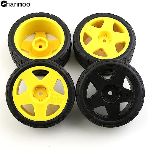 1/10 RC Racing Rally Car Tires Rubber Carnival Tyres and Wheels Rims 12mm Hex for 1/10 RC On Road Car Tamiya HPI Kyosho WRC Claw 43 Ken Block Fiesta TT02 XV01 4PCS (3*Yellow and 1*Black B) - color: 3*yellow and 1*black B