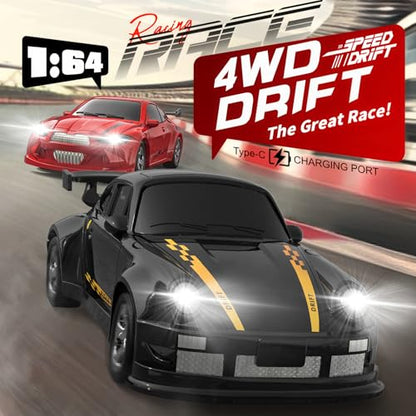 Desktop Mini Size 1:64 Scale 4WD RC Drift Car with Skill-Building Drift Control & LED Lights – Learn Drift Techniques, Fast Charge, Adjustable Throttle, 2.4GHz Remote – Blue - size: 1:64 Ocean Depth