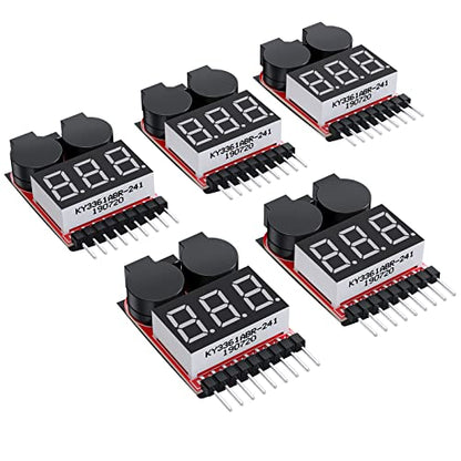 CAMWAY 5PCS 2in1 1-8s Lipo Battery Voltage Tester,RC Low Voltage Buzzer Alarm,Battery Monitor Checker Tester for 1-8s Lipo/Li-ion/LiMn/Li-Fe