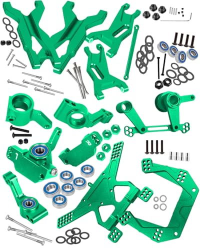 Upgrade Parts for Rustler/Stampede 2WD(VXL), Front/Rear Suspension A-Arms,Steering Blocks,Caster Blocks C-Hubs,Stub Axle Carriers,Shock Towers,Steering Bellcrank,RCarmumb Aluminum RC Hop-Up,Green - color: Green(1set)