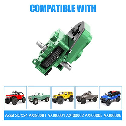 Complete Transmission Gearbox with Steel 0.3 Mod Transmission Gear and Metal Motor Mount for Axial SCX24 Deadbolt C10 JLU Gladiator Bronco 1/24 RC Crawler Car Upgrade (Green) - color: Green