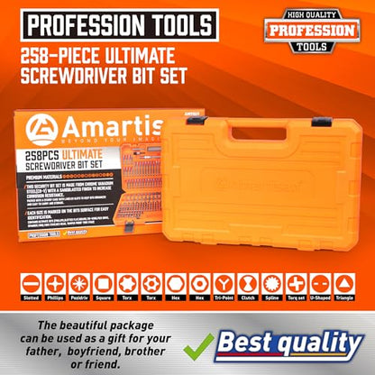 Amartisan 258-Piece Ultimate Screwdriver Bit Set,Chrome Vanadium Steel Driver Bit Set, Security bit set, Includes Bits Holder, Nut Driver, etc (Orange) - style: 258-Piece Ultimate Bit Set (Orange)