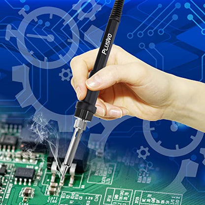 Soldering Iron Station Kit Digital Display Helping Hands 60 W 5 pcs Solder Tips, Solder Wire, Digital Multimeter °C/ºF Conversion, Standby/Sleep Mode, Calibration Support for Electricians from Plusivo