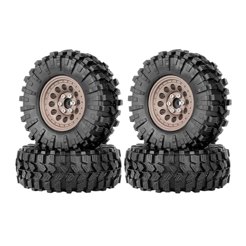 4PCS 1.3" Aluminum Alloy Beadlock Wheel Rims All-Terrain Tyre 70mm Rubber Tires Set with 5mm & 7mm Hex for 1/12 1/14 1/18 1/24 RC Rock Crawler Car Upgrade Parts (A-Brown) - color: A-brown