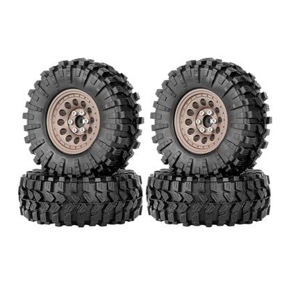 4PCS 1.3" Aluminum Alloy Beadlock Wheel Rims All-Terrain Tyre 70mm Rubber Tires Set with 5mm & 7mm Hex for 1/12 1/14 1/18 1/24 RC Rock Crawler Car Upgrade Parts (A-Brown) - color: A-brown