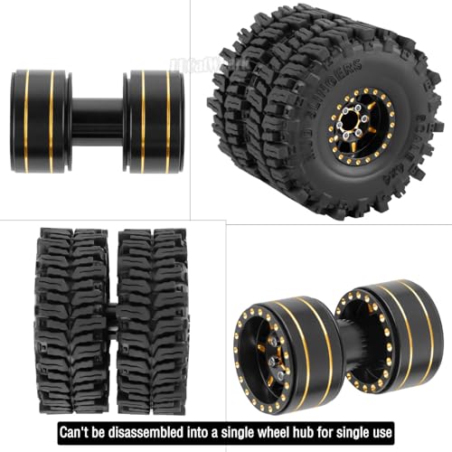 Brass 1.0 Beadlock Wheel and Tires with Adjustable Offset for 1/18 Trx4m,1/24 SCX24 RC Crawler Car,RC Brass 1.0" Dually Beadlock Rims Wheels,RC Truck Tires,4pcs