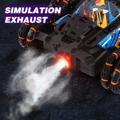 Six-wheel RC Control Racing Car Spray Off Road Truck Function That Can Turn Back & Forth 4-Channel Double Sided Remote Control Expert Drift Twisting Plastic Stunt Car 500m Range for Indoor-Outdoor Use