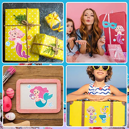 24 Sheets Make Your Own Mermaid Stickers, Make a Face Sticker for Girls | Mermaid Birthday Party Favors , Mermaid decoration Classroom Teacher Rewards, Art Craft Supplies - style: Mermaid（Pink）