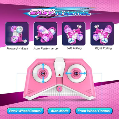 Remote Control Car, 360° flips 2.4GHz Fast Stunt Rechargeable 4WD Double Sided RC Car Toys for 3 4 5 6 7 8 Year Old Gilrs Boys, Fun Outdoor Birthday Xmas Halloween Easter Gifts for Girls 3-8 Year Old - color: Pink & White