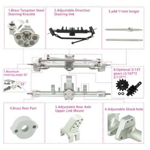 S11 Ultimate Axle with Brass Tungsten Steel Steering Knuckles +11mm Counterweight Front and Rear Axle for Axial 1/24 SCX24 RC Upgrade Parts