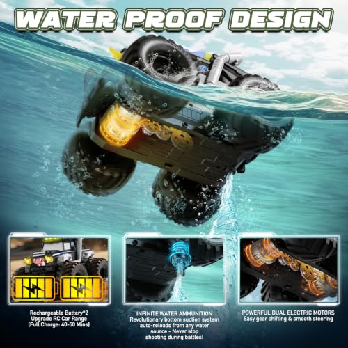 Remote Control Car, Waterproof Monster Trucks Toys, 1:18 Amphibious RC Cars, 2.4 GHz 4WD All Terrain Off-Road Pickup Toy Truck, Kids Toys for 6-12 Year Old Boys Girls Christmas Birthday Gifts Presents - color: Black & Blue