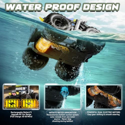Remote Control Car, Waterproof Monster Trucks Toys, 1:18 Amphibious RC Cars, 2.4 GHz 4WD All Terrain Off-Road Pickup Toy Truck, Kids Toys for 6-12 Year Old Boys Girls Christmas Birthday Gifts Presents - color: Black & Blue