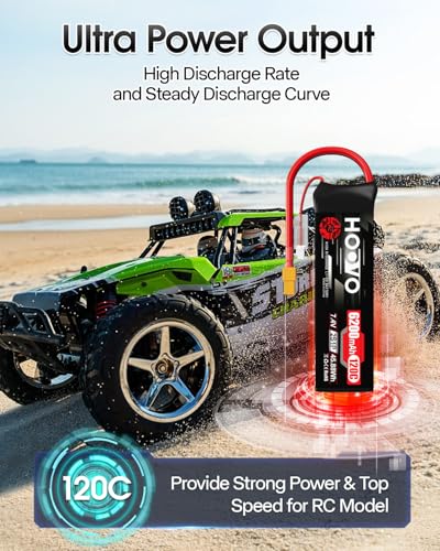 HOOVO 2S Lipo Battery, 7.4V 6200mAh 120C RC Battery Pack Softcase XT60 Plug | 2Packs, for RC Car Truck Buggy Crawler Airplane Boat RC Vehicle