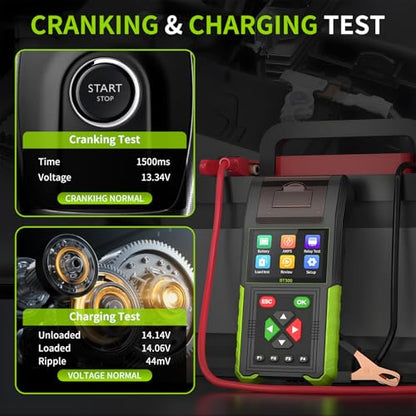 12V/24V Automotive Battery Tester & Relay Tester 20-2000CCA Load Tester | BT500 12V/24V Car Battery Tester, Relay Tester, Digital Battery Analyzer Charging Cranking System Test with Built-in Printer