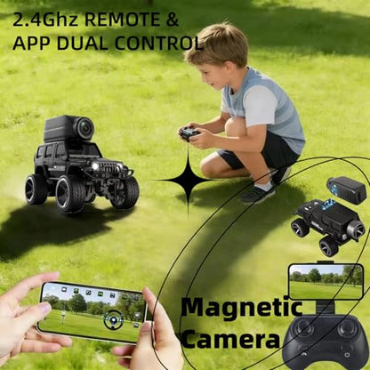 1:64 Scale 4WD Alloy Mini RC Crawler Car with FPV Camera, 2.4GHz RTR Off-Road Mini Desktop RC Drift Car with LED Lights, Adjustable Speed Dual Mode, Model Vehicle Toy Gift for Adults Kids - color: Black