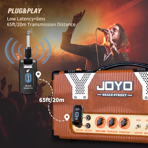 JOYO 5.8GHz Wireless Guitar System Rechargeable Transmitter Receiver with 4 Channels, Low Latency, 48kHz/24Bit, 65ft Range, 6 Hour Battery for Electric Guitar & Bass (JW-02S) - style: 5.8GHz