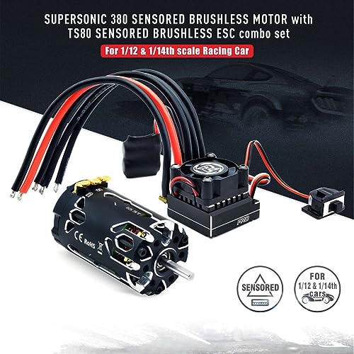 Changor 380 Sensored Brushless Motor Combo with TS80A ESC Efficient Output for 1/12 1/14 RC Cars Black Aluminum