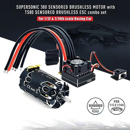 Changor 380 Sensored Brushless Motor Combo with TS80A ESC Efficient Output for 1/12 1/14 RC Cars Black Aluminum