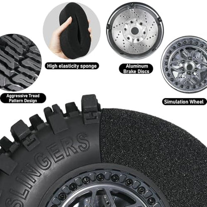 2.2 RC Crawler Tires Wheels Set, Mud Terrain Tires with Aluminum Beadlock Rims Brake Discs, 12mm Hex 5.5mm Positive Offset for Axial SCX10 SCX10 II III Pro Traxxas TRX4 TRX6 Redcat Gen8 VS4-10 - color: Titanium