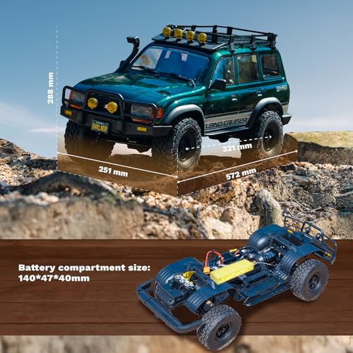 FMS 1/10 LC80 Brushless RC Crawler, FCX10 Toyota & OVR RC Rock Crawler with Lighting and Two-Speed, Hobby Grade Offroad RC Car for Adults, RS (Green)