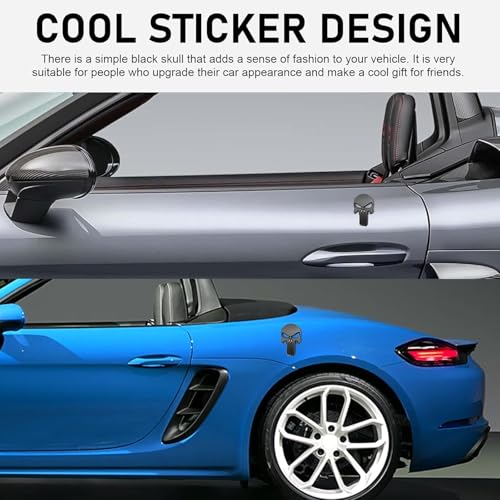 Car Punisher Sticker, Anti-Rust 3D Metal Skull Sticker, Personalized Vehicle Scratch Protection Punisher Decal, Self-Adhesive Fun Emblems for Vehicles,Universal Exterior Body Decals (Black)