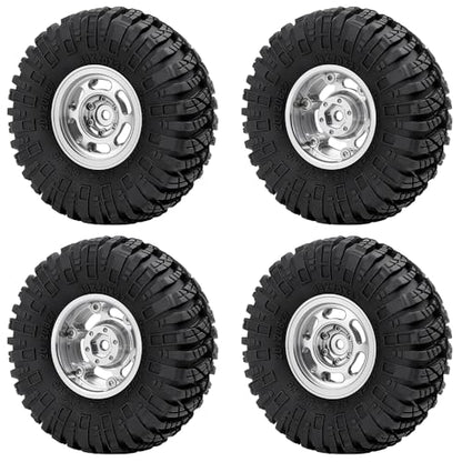 1.3inch Beadlock Wheel Hub Wheel Rim ＆ 70mm/2.76inch Crawler Tires | 4PCS Aluminum 1.3" Beadlock Wheels & Rubber Tires Set for 1/18 1/24 RC Crawler Car SCX24 TRX4M Upgrade Parts (Silver) - color: Silver