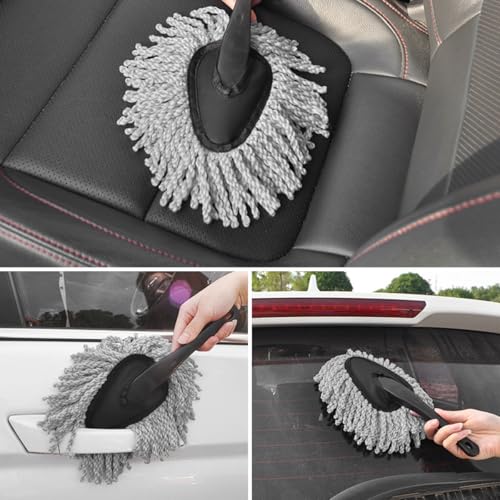 Osilly 2PCS Car Dash Duster Brush, Soft Microfiber Multi-Functional No-Scratch Vehicle Dashboard Cleaning Brush with Handle, Auto Detailing Cleaning Kit, Universal for SUV Automobile Truck (Grey) - color: Gray, size: 2PCS