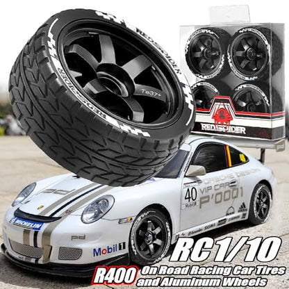 REDSPIDER•1/10 On Road Tires and Aluminum Wheels（4PCS） 12mm Hex RC Rally Racing Tyres OD 2.56" for Tamiya TT01 TT02 XV01 TA06 A959 PTG2 HPI KYOSHO PTG2 (Black) - color: Black