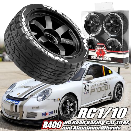 REDSPIDER•1/10 On Road Tires and Aluminum Wheels（4PCS） 12mm Hex RC Rally Racing Tyres OD 2.56" for Tamiya TT01 TT02 XV01 TA06 A959 PTG2 HPI KYOSHO PTG2 (Black) - color: Black