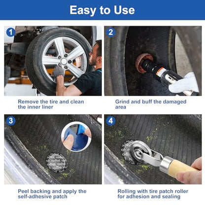 Linkstyle 67PCS Tire Repair Kit Heavy Duty, 32/42/58mm Tire Patch Kit, Flat Tire Repair Tools with Buffing Wheel, Roller and Scraper, for Car Motorcycle Bike