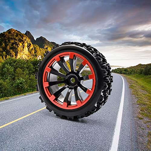 4PCS Tires and Wheels Sets for Various Remote-Controlled Cars - 1/10 1/14 Scale RC Crawler Car Upgrades - Black Red Rubber Beadlock Wheels & Rims with 12mm Hex - Enhanced Grip for Off-Road - color: Black & Red