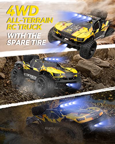 DEERC 9201E 1:10 RC Truck for Adults & Boys, 48 KPH 4WD Short Course RC Car | Functional Spare Tire, LED Lights, Metal Dog Bone, 2 Batteries, 40 Min, Hobby Grade All Terrain Remote Control Truck