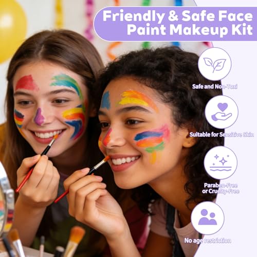 54 Color Face Painting Kit - Non-Toxic Water Based Face and Body Paint Set with Brushes, Stencils, Sponges - For Sensitive Skin, Halloween, Carnival, Birthday Parties, Festivals & Events. - color: 54 Color Face Painting Set