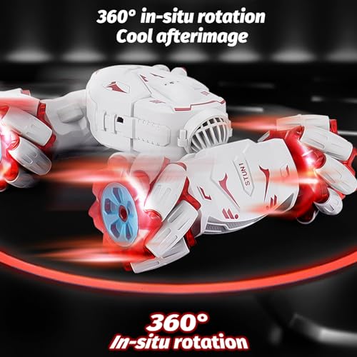 GoolRC Remote Control Car, Gesture Sensing RC Stunt Car with Spray & Lights & Music, 2.4GHz 4WD RC Cars with 360° Rotating, 3 Control Mode Toy Vehicle (Red)