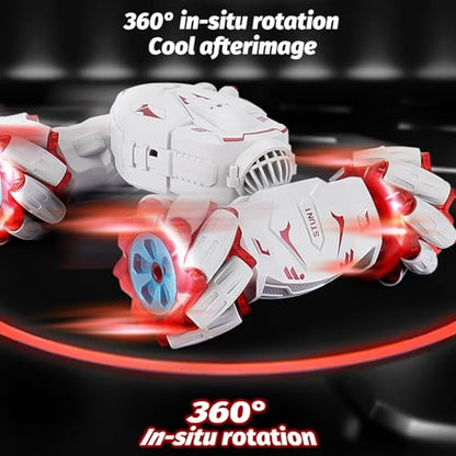 GoolRC Remote Control Car, Gesture Sensing RC Stunt Car with Spray & Lights & Music, 2.4GHz 4WD RC Cars with 360° Rotating, 3 Control Mode Toy Vehicle (Red)