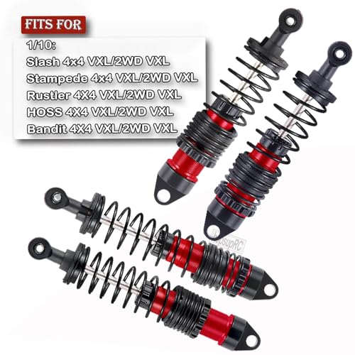 Front Rear Assembled Full Metal Shocks Upgrades Part for 1/10 Slash/Stampede/Rustler/Bandit VXL 4X4 2WD,Full Aluminum Big Bore RC Shocks Absorber Damper,4PCS Red - color: 4pcs/red