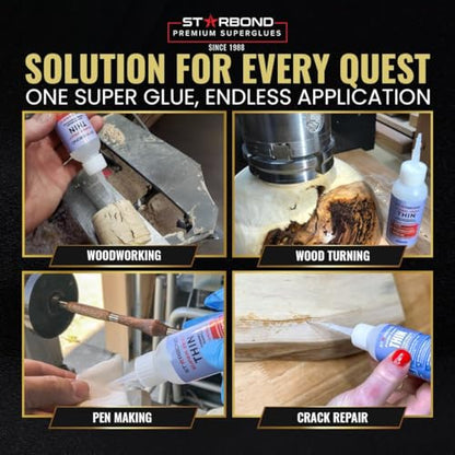 Starbond Super Fast Thin CA Glue – Super Glue Pro Kit with Precision Microtips Anti-Clog Cap & Extra Nozzles – Premium Cyanoacrylate Adhesive for Cracks, Joints, Woodturning, Hobby & Repairs, 2 oz - size: 2 ounce