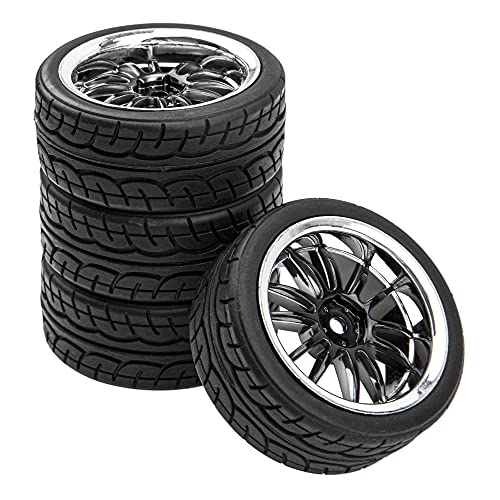 12-Spoke 12mm Hex Hub Wheel Rims & Rubber Tires Compatible with HSP Tamiya HPI Kyosho 1/10 On-Road Touring Car WLtoys 1/14 144001 Traxxas 1/16 Slash RC 1/18 A959B Buggy