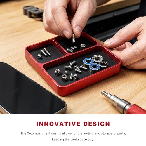 Magnetic Parts Tray, Aluminum Alloy Auto Repair Screws and Parts Organizer, Magnet Hardware Holder Tray for Car RC Repair Phone Electronics Maintenance, Car Accessories (Red) - color: Red