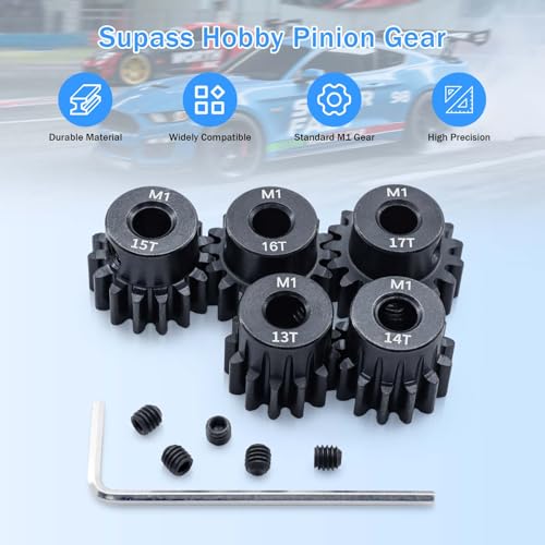 Surpass Hobby Mod 1 Pinion Gear 5mm 13T 14T 15T 16T 17T Motor Gears for 1/10 1/8 RC Car Parts - size: 13T 14T 15T 16T 17T