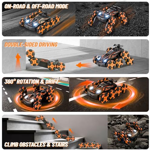 8WD Remote Control Stunt Car with Music Light Mist Spray, RC Drift Car Toys for Kids 6+, 2.4GHz Remote, Double Sided Driving, 360° Spins, Off-Road Stunt Vehicle, Birthday Gifts for Boys Girls - color: Orange