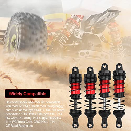 4PCS RC Oiled Shocks Absorber Set Fit for 1/12 1/14 1/16 RC Cars WLtoys 144001/124019/124018 MJX, SCY and HBX RC Buggy Off-Road Racing Upgraded Parts (Black Red) - color: Black red