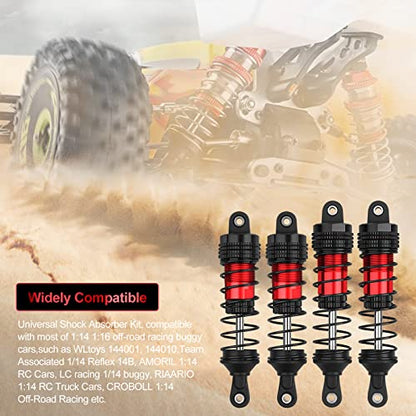 4PCS RC Oiled Shocks Absorber Set Fit for 1/12 1/14 1/16 RC Cars | Compatible with WLtoys 144001/124019/124018 MJX, SCY and HBX RC Buggy Off-Road Racing Upgraded Parts (Black Red) - color: Black red