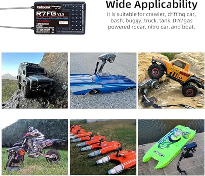 DTXMX R7FG 7CH RC Gyro Receiver for Radiolink RC6GS V3/ RC4GS V3/ RC8X | 7 Channels 2.4GHz | Voltage Telemetry