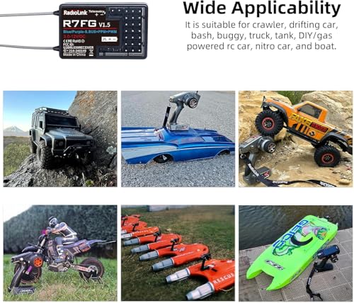 DTXMX R7FG 7CH RC Gyro Receiver for Radiolink RC6GS V3/ RC4GS V3/ RC8X | 7 Channels 2.4GHz | Voltage Telemetry