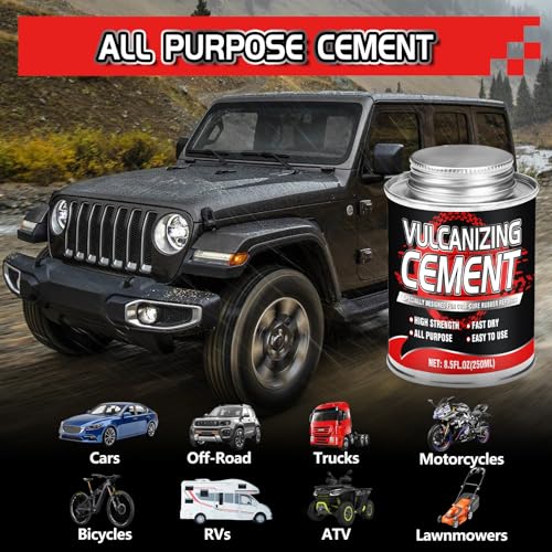 Chemical Vulcanizing Cement – Fast Dry Rubber Cement, All Purpose Tire Repair Glue, Tire Patch Kit with Brush – 8.5 FL.Oz for Car, Motorcycle, Bike (Rubber)