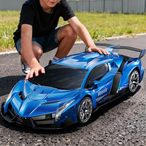 Veeniix V991 1:10 Big Size Transform RC Car,One-Key Deformation Robot Toy | Gesture Sensing, 2 Rechargeable Batteries 70 Min Play Time, LED Lights & Sound Effects, Ideal Gift for Boys & Girls, Blue - color: Blue